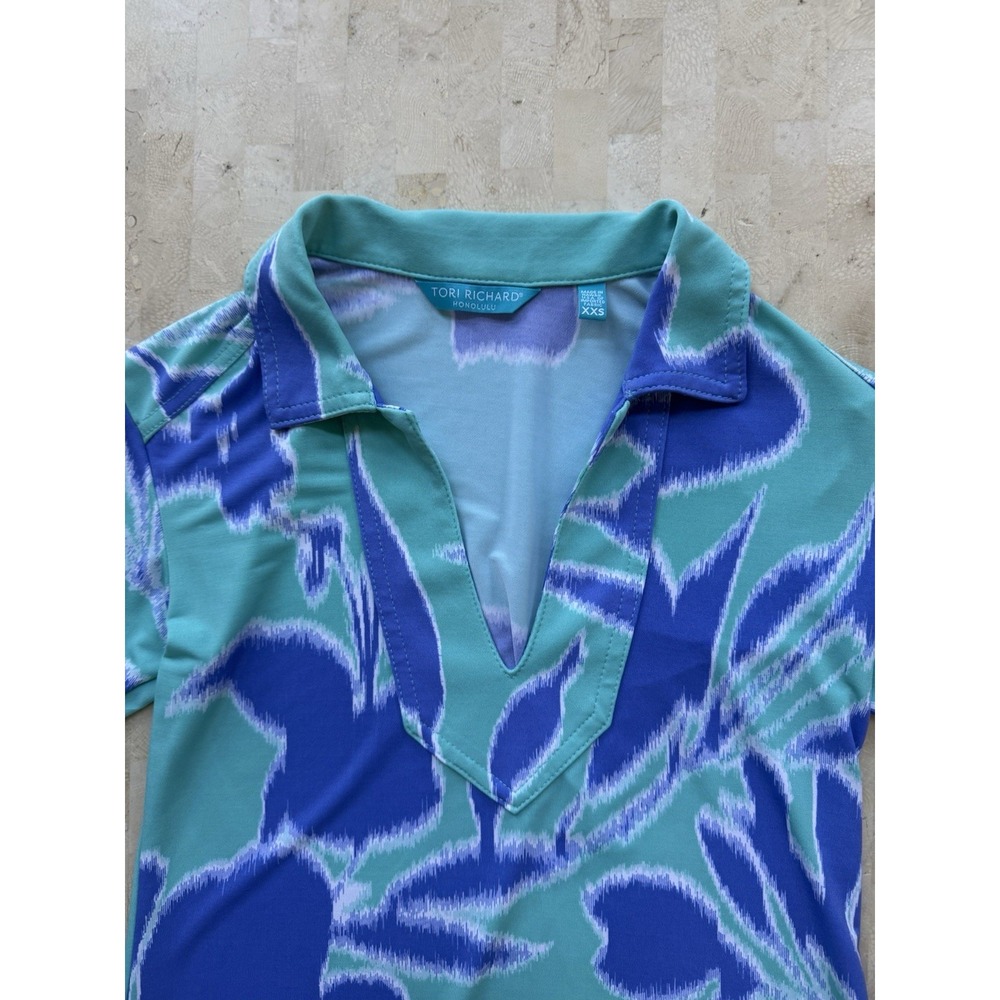 Tori Richard Honolulu‎ Turquoise Purple Ikat Dress Slinky Stretch Womens XXS - Picture 2 of 8